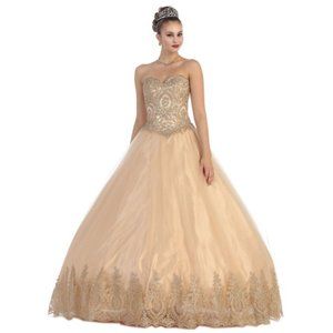 LAYLA K Champagne Strapless Ball Gown Dress Size 8